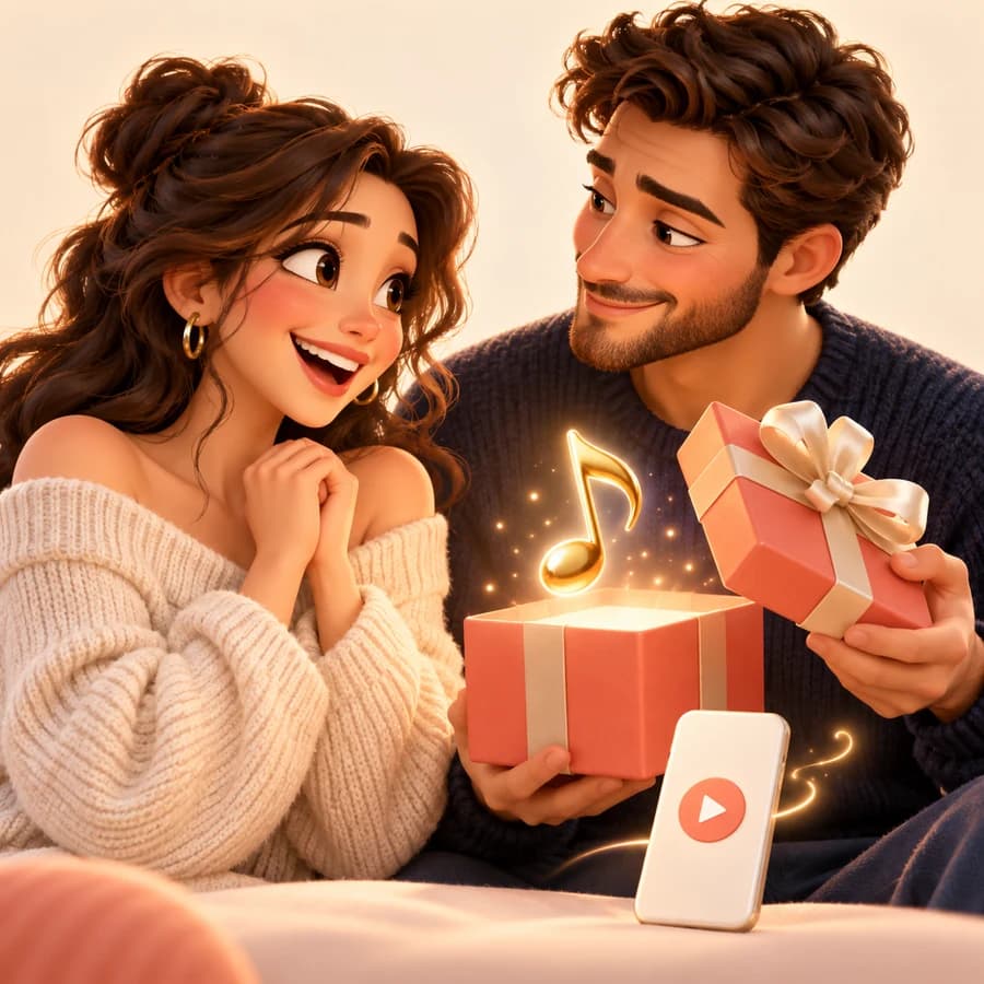 Et par overrækker en musikalsk gave – 3D-illustration